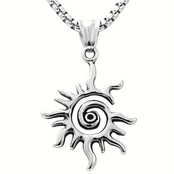 Spiral Sun Silver Tone Pendant and Necklace #1375 - Picture 5 of 12